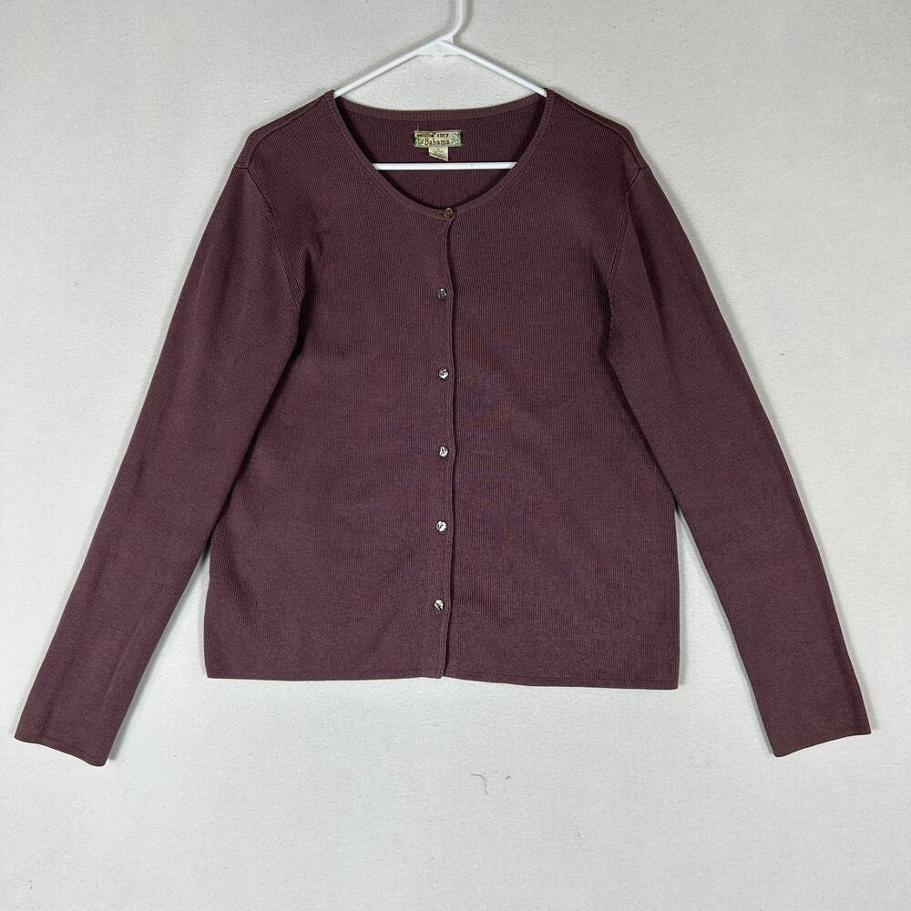 Tommy Bahama Cardigan Sweater Womens M 8-10 Mauve Purple Knit Silk Button Front